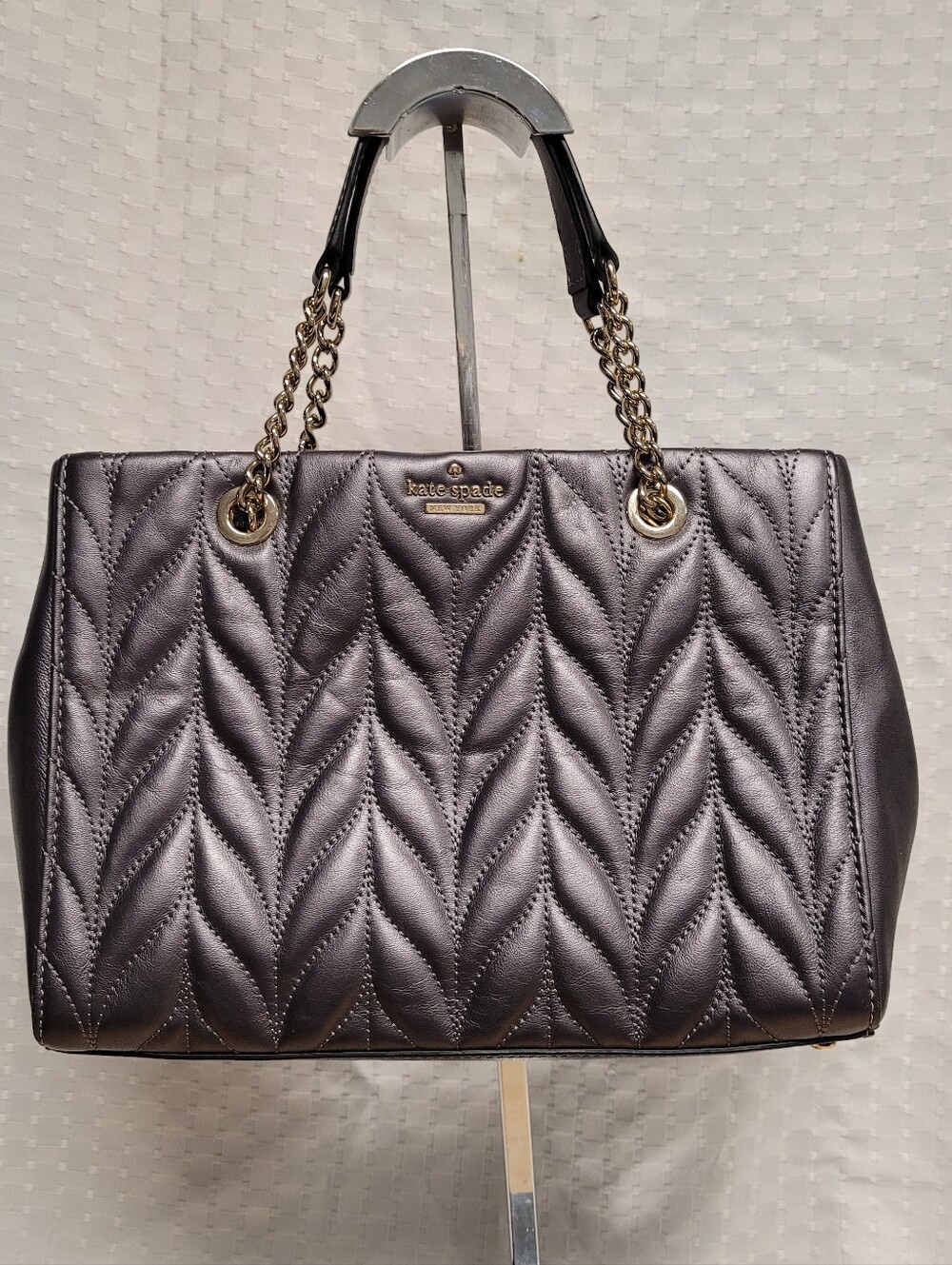 Kate Spade Quilted Metallic Gray Shoulder Tote